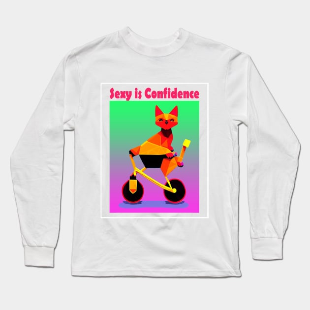 Sexy is confidence cat riding bike neon Long Sleeve T-Shirt by CartWord Design